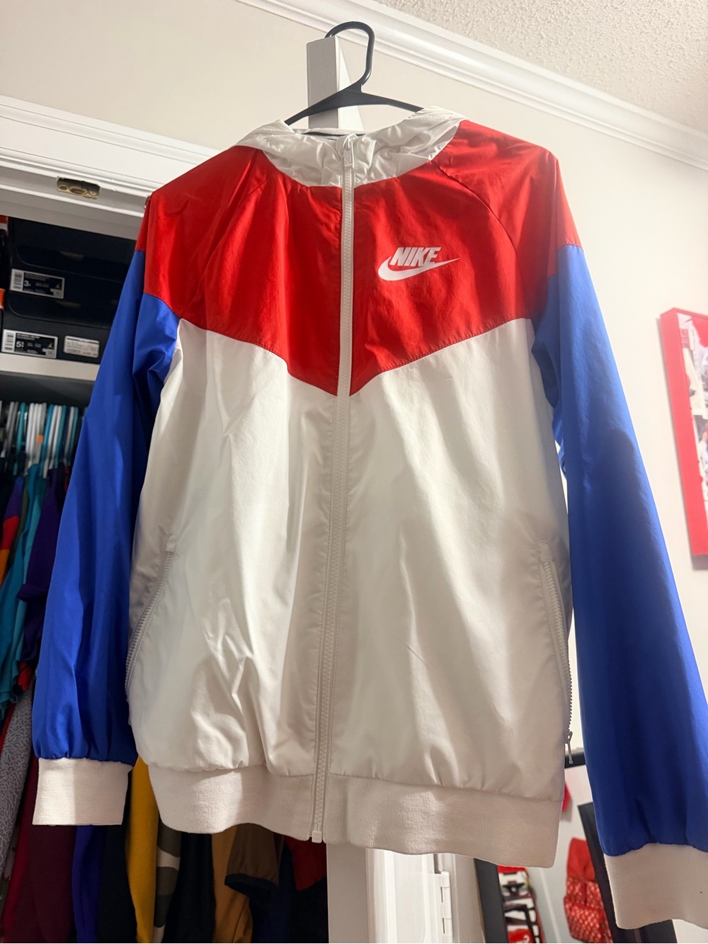 Nike Kids Colorblock Hooded Windbreaker Jacket - Red, White & Blue